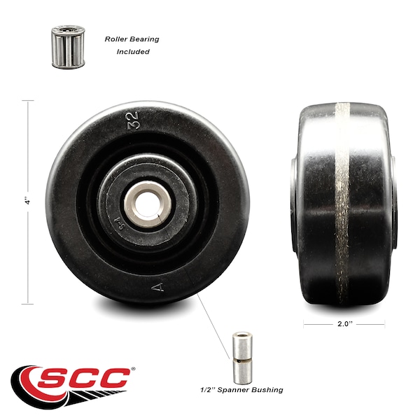 SCC - 4 Phenolic Wheel Only W/Roller Bearing - 1/2 Bore - 800 Lbs Capacity